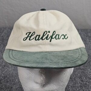 Vintage Halifax Nova Scotia Cap Cream Green Suede Brim Script Casual Dad Hat
